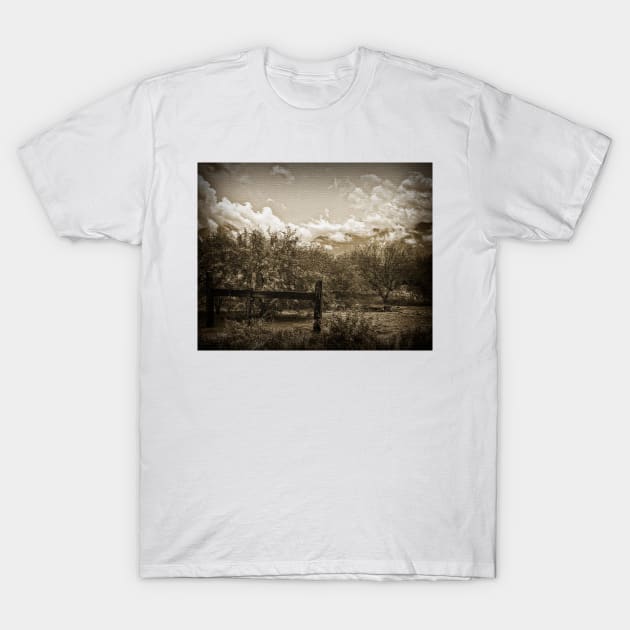 Old West Gate And Storm Clouds T-Shirt by KirtTisdale